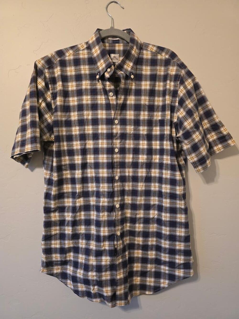 Peter Millar Men’s Medium Plaid Button Down Shirt Cotton Short Sleeve